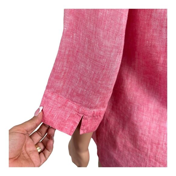 Chicos Womens Red 100% Linen No Iron Button Up Tunic Top Size 0 US S 3/4 Sleeve - Picture 11 of 15